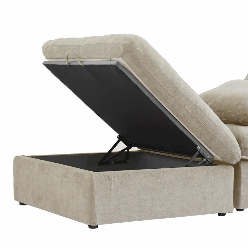 Canapé d'angle modulable convertible en forme de L avec assise de rangement