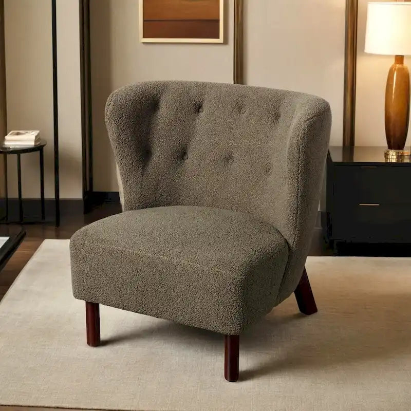 Fauteuil d'appoint, fauteuil sans accoudoirs rembourré en peau d'agneau sherpa, fauteuil de lecture moderne pour salon, avec pieds en bois