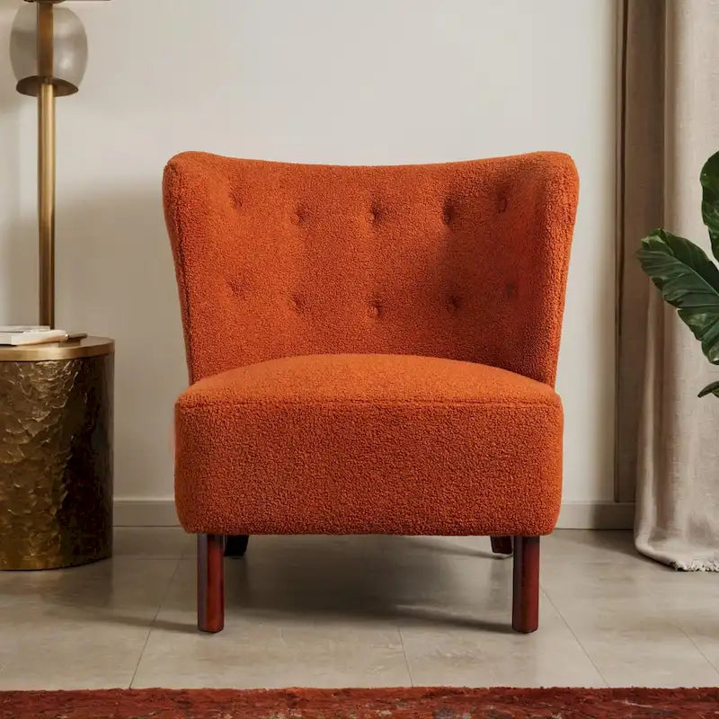 Fauteuil d'appoint, fauteuil sans accoudoirs rembourré en peau d'agneau sherpa, fauteuil de lecture moderne pour salon, avec pieds en bois