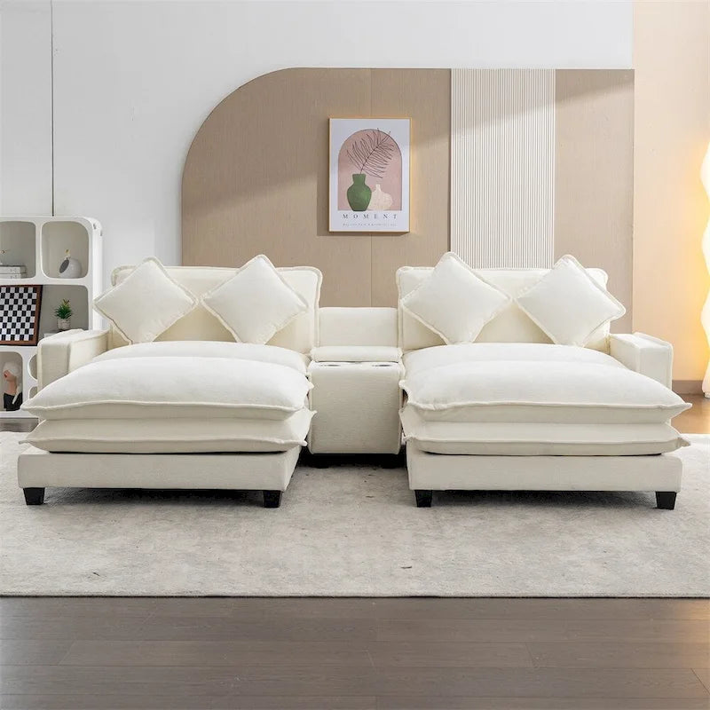 112.6 Chenille Upholstered Sectional Sofa with Two Removable Ottoman