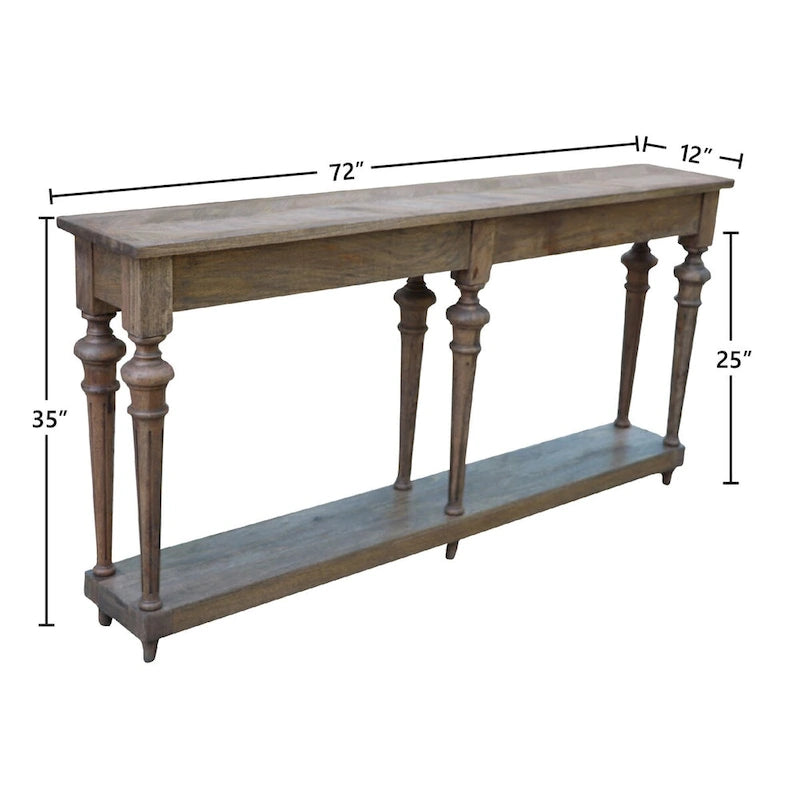 Console traditionnelle Arin de 183 cm (72 pouces) à pieds tournés, en bois de manguier