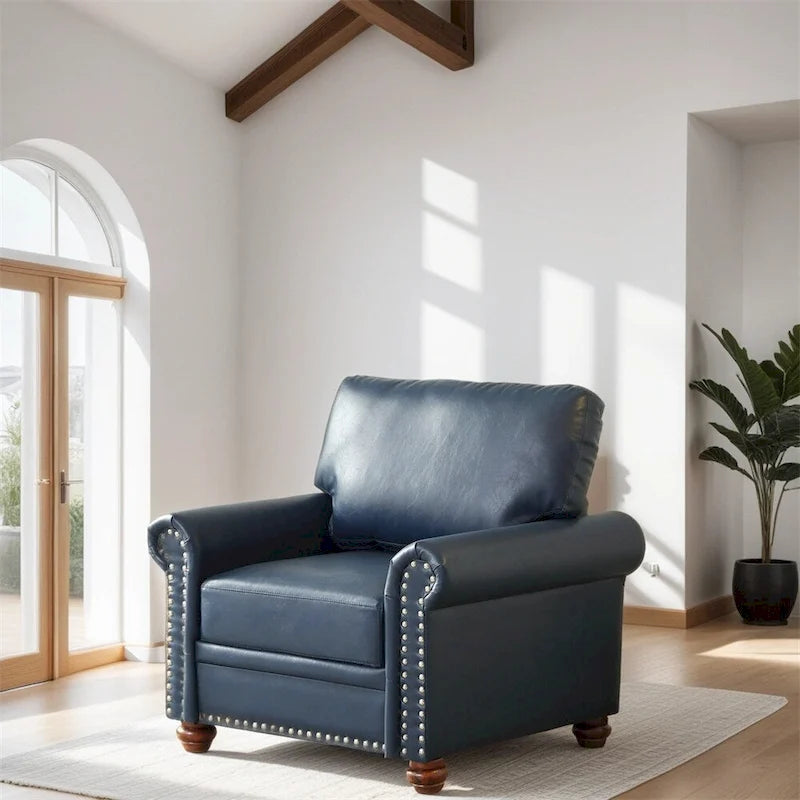 Leather Single Sofa Chair with Wood Leg and Nails Decoration