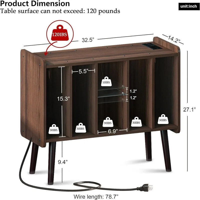 Support pour platine vinyle avec éclairage LED - 14,2 cm (P) x 32,5 cm (L) x 27,2 cm (H)
