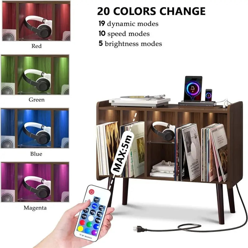 Support pour platine vinyle avec éclairage LED - 14,2 cm (P) x 32,5 cm (L) x 27,2 cm (H)