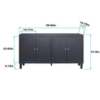 Buffet/meuble de rangement d'appoint moderne en bois noir mat à 4 portes de 152 cm (60 po)