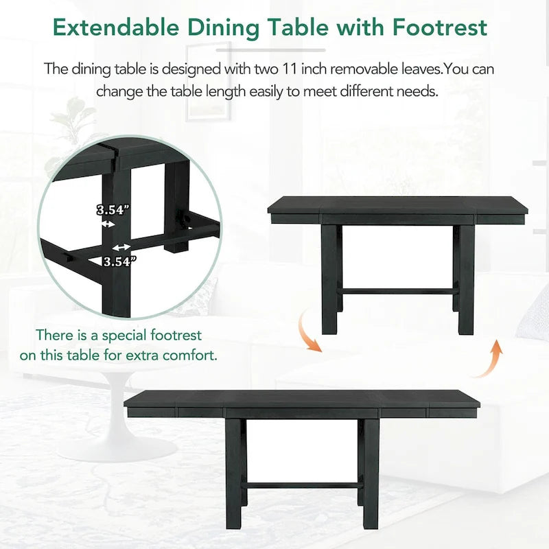 Ensemble de salle à manger extensible 6 pièces avec 4 chaises et banc
