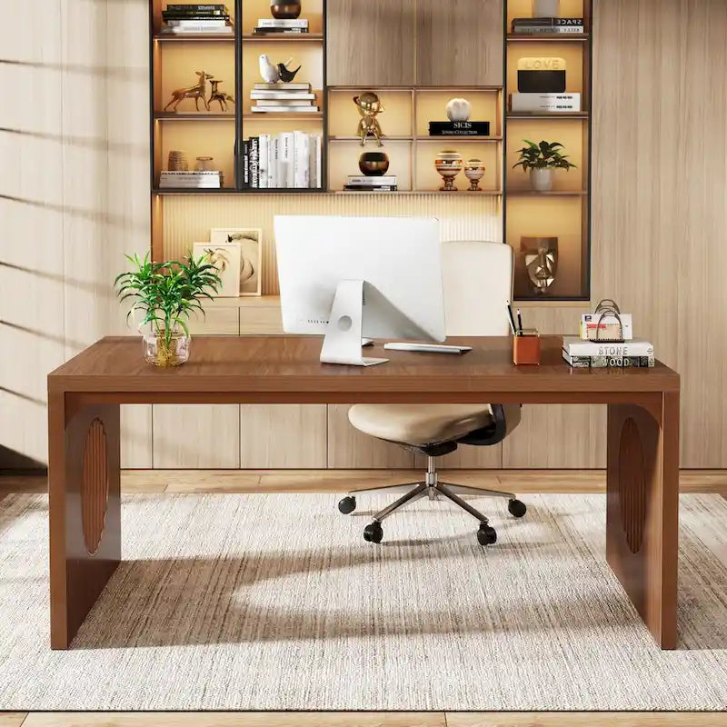 63 Computer Office Desk, Industrial Executive Desk, Rectangular Sturdy Writing Table with Wooden Tabletop for Home Office