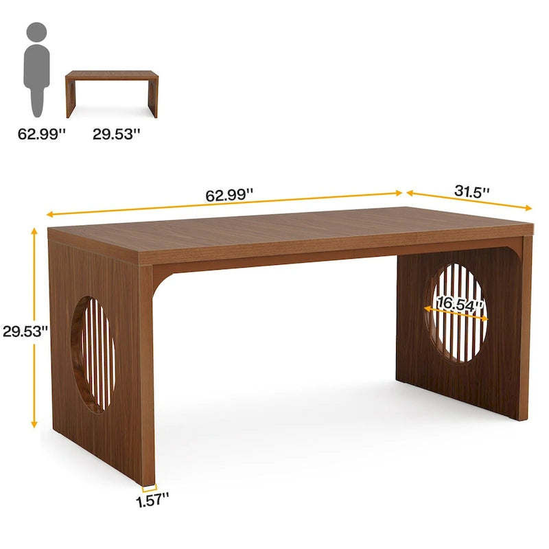 Bureau d'ordinateur 63, bureau de direction industriel, table d'écriture rectangulaire robuste avec plateau en bois pour bureau à domicile