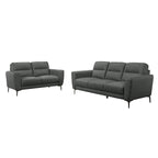 2 Piece Faux Leather Sofa Set with Triangular Chrome Legs