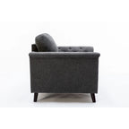 Fauteuil d'appoint Sen 37 pouces, accoudoirs capitonnés, rembourré, lin gris, bois massif