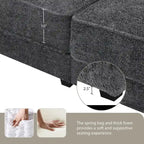 Ensemble canapé-lit d'angle convertible modulable 4 places, revêtement capitonné, assise profonde, pouf, gris