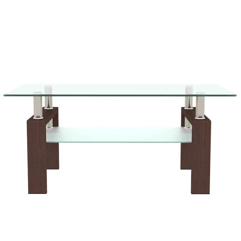 Table basse rectangulaire en verre et noyer, table basse transparente, table d'appoint moderne pour salon, mobilier de salon