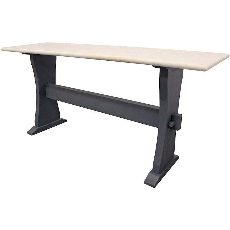 Table console à tréteaux HomeRoots 70 en marbre véritable ivoire et noir - 70