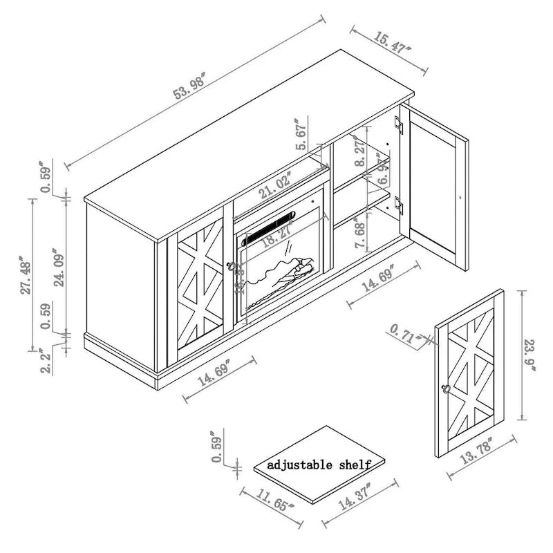 Meuble TV de 137 cm (54 po) pour téléviseurs jusqu'à 152 cm (60 po) avec foyer électrique - Largeur : 137 cm (54 po)
