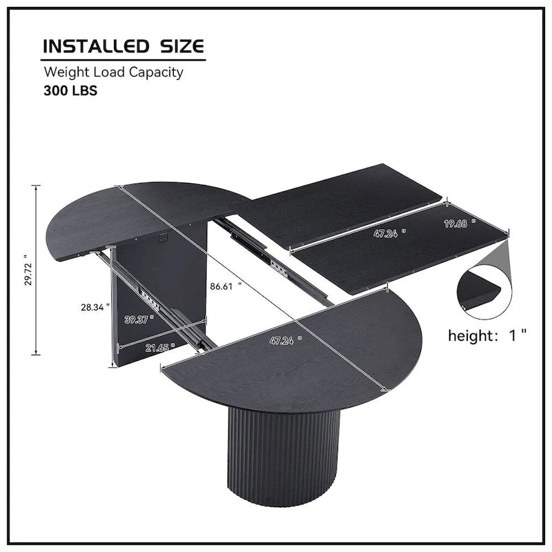 Table de salle à manger ovale extensible à plateau solide - Non applicable
