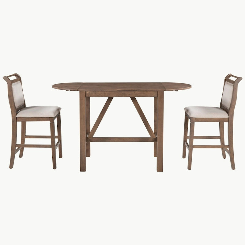 Ensemble de table à manger 3 pièces en bois, hauteur comptoir, à abattants