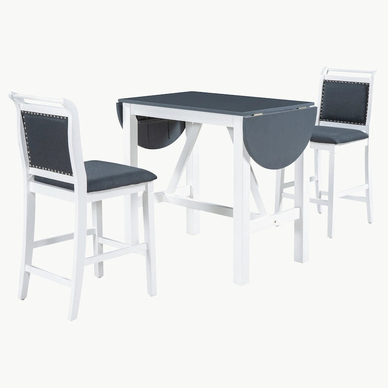 Ensemble de table à manger 3 pièces en bois, hauteur comptoir, à abattants