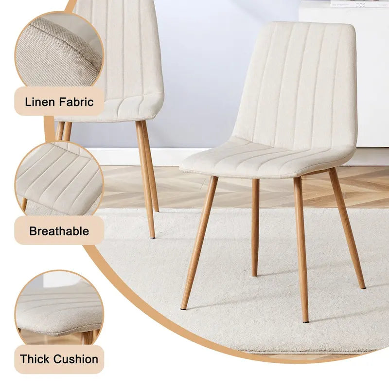 Chaise d'appoint en lin avec pieds en métal (lot de 4)