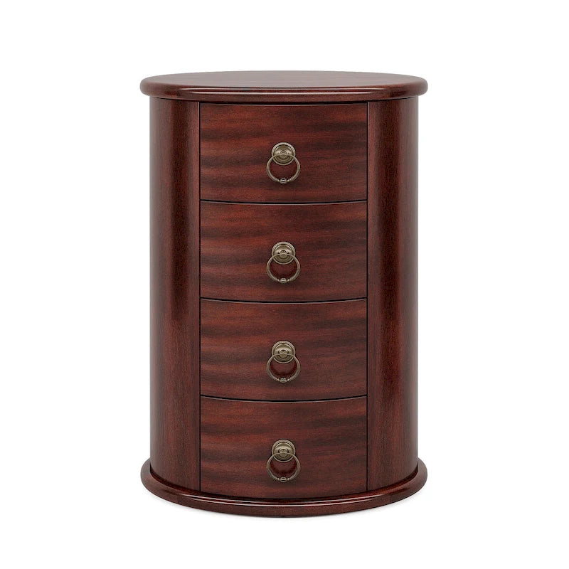 Table d'appoint ronde vintage en bois massif, sans assemblage, avec tiroirs latéraux.