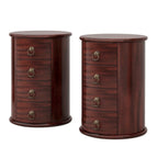 Table d'appoint ronde vintage en bois massif, sans assemblage, avec tiroirs latéraux.