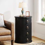 Table d'appoint ronde vintage en bois massif, sans assemblage, avec tiroirs latéraux.