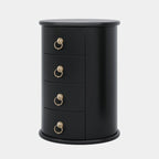 Table d'appoint ronde vintage en bois massif, sans assemblage, avec tiroirs latéraux.