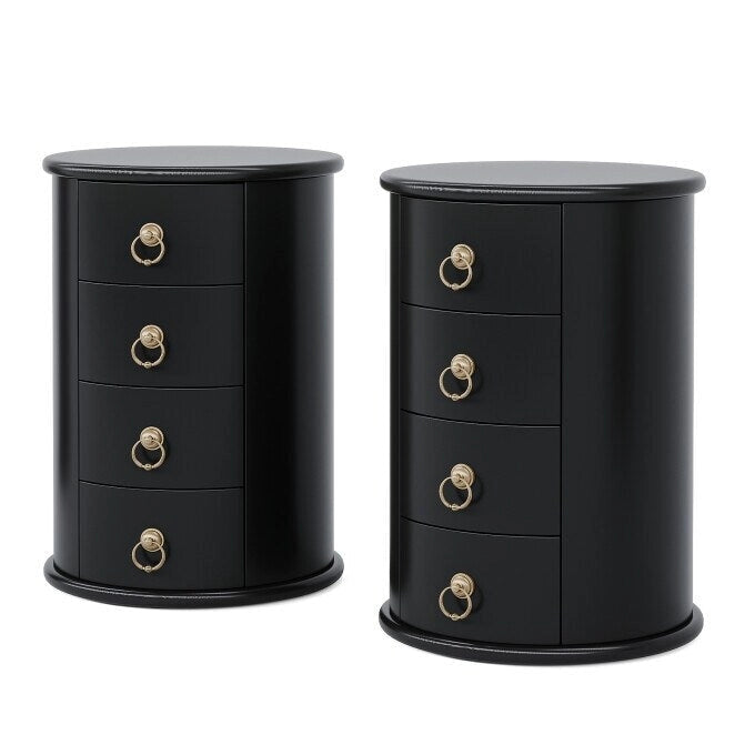 Table d'appoint ronde vintage en bois massif, sans assemblage, avec tiroirs latéraux.