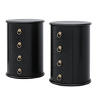 Table d'appoint ronde vintage en bois massif, sans assemblage, avec tiroirs latéraux.