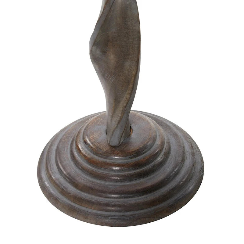 Table d'appoint en bois de manguier finement sculptée à motifs floraux, avec pied en spirale et finition gris vieilli - Brun - Roche River Decor