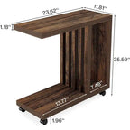 Table d'appoint mobile en forme de C à 2 niveaux, idéale pour canapé et lit, avec roulettes verrouillables.